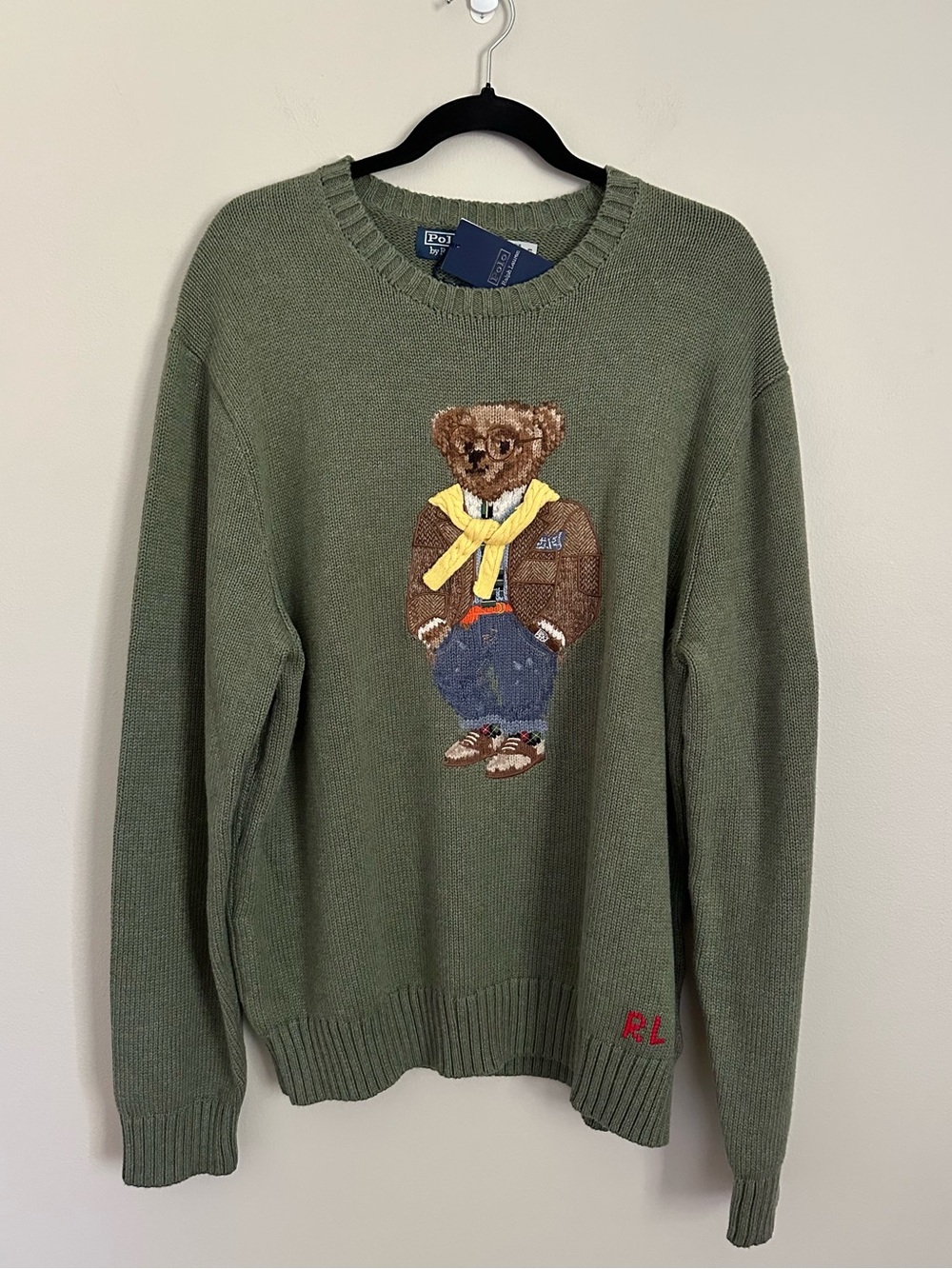NWT Polo Ralph Lauren Hudson Valley Bear Sweater XL Lovette Heather Olive Green - Picture 2 of 7